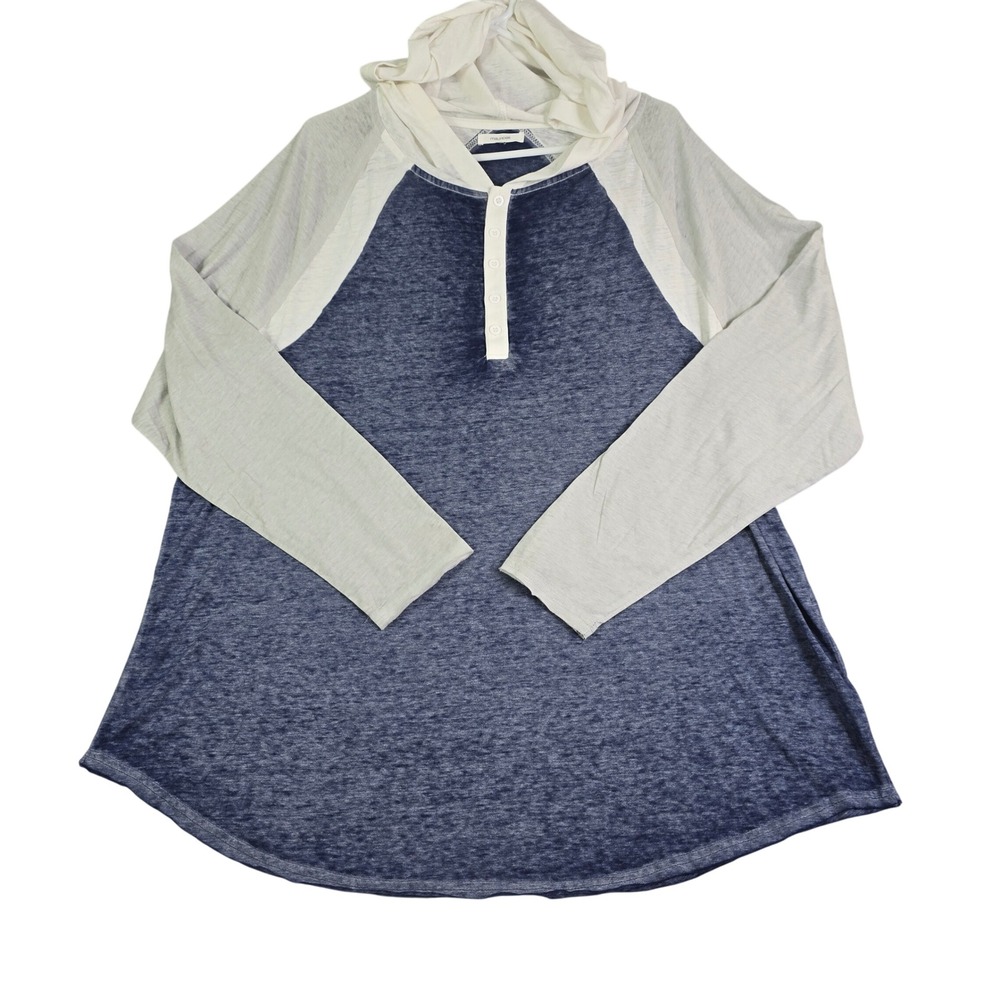 Maurices Hoodie Henley Top Women 1X Blue Raglan Burnout Lightweight Casual